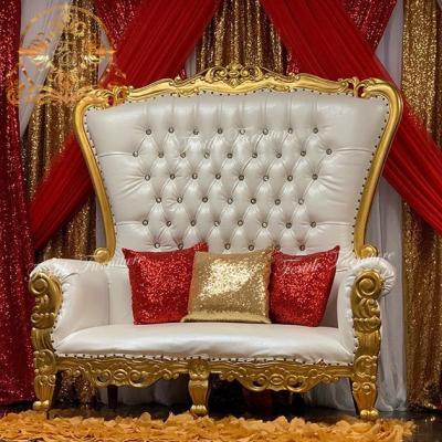 China Modern Royal Wood Carved Red Leather Back High PU Lover King Throne Chair for sale