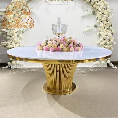 China Modern Round Shape MDF Stainless Steel Top Frame Floral Wedding Coffee Table for sale