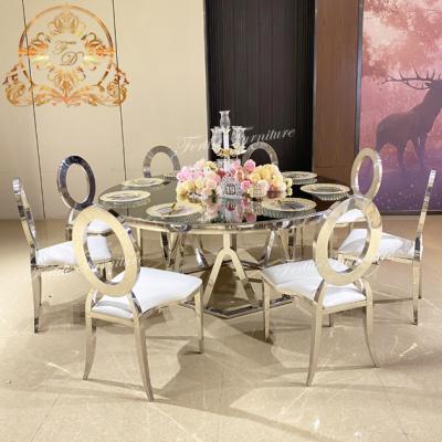 China Silver Decor Pedestal Base Metal Dining Room Restaurant Modern Home Dining Table for sale