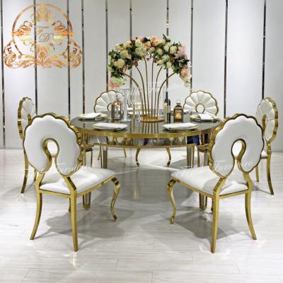 China 2021 Modern Popular Event Decor Planner Round Shape Mirror Glasses Used Restaurant Table And Chair for sale