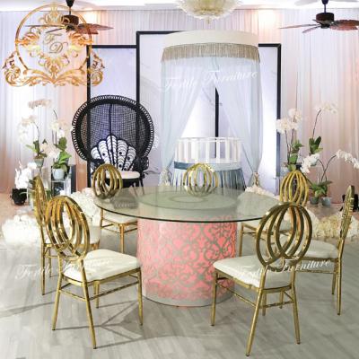 China Modern 16 Colors Round Led Home Dining Tables With Tempered Glass Top for sale