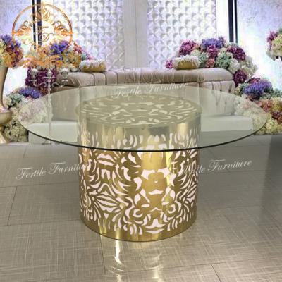 China Modern Circular Glass Top Led Illuminate Bar Table With Stainless Steel For Event for sale