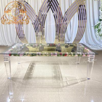 China Contemporary Rectangle Acrylic Clear Dining Tables For Wedding Party for sale