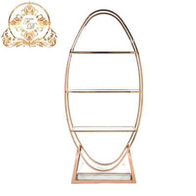 China Morden Modern Event Decoration Metal Frame High Stainless Steel Glass Shelf for sale