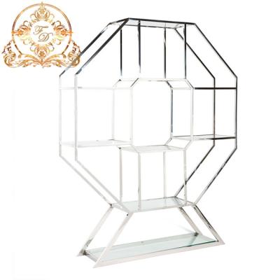 China Modern Wedding Furniture Stainless Steel Frame Display Rack Wine Shelf for sale