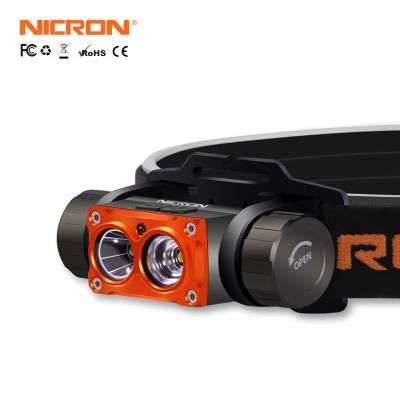 China Hot selling outdoor modern high standard NICRON H25 rechargeable aluminum headlamp with red light for sale