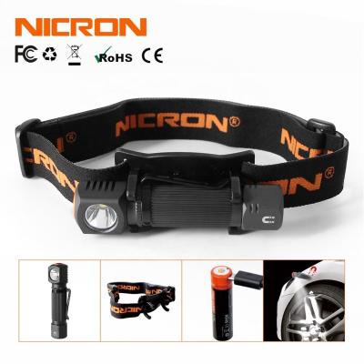 China Outdoor Detachable Hands Free Spot Light Nicron H10R 2in1 Rechargeable Headlamp With Twist Angle Pocket Easy Carry Led Mini Flashlight for sale