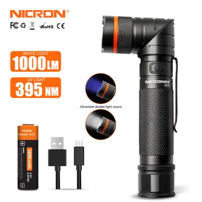 China NICRON B75 Torsion Camping High Quality Rechargeable Flashlight With UV Guangdong Supplier Industrial Flashlight for sale