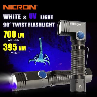 China 90 DEGREES TURN & Hot Selling NICRON MAGNETIC TAIL CAP Rechargeable Rotate Black Light Flashlight Water Resistant Outdoor Flashlights With UV Light for sale