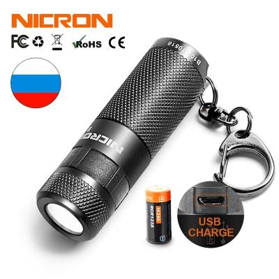 China Cheap Price Hot Selling NICRON B10 Mini Pocket EDC USB Key Chain Camping Rechargeable Flashlight for sale