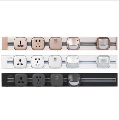 China Universal Track Power Outlets Desktop Wall Power Track Sockets Aluminum Modular Socket System Residential/Multi-Purpose for sale