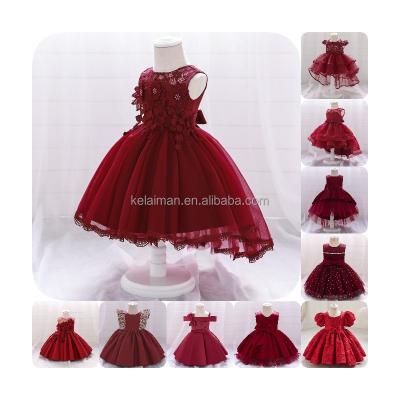 China 2023 Viable Flower Tulle Flower Boutique Red Princess Tutu Dresses for Kids Little Girls Party Kids Christmas Dress for sale