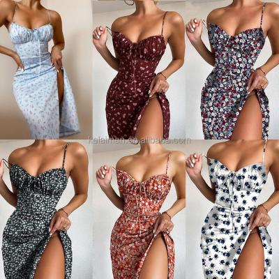 China Chic Clothing 2023 Summer Anti-Static Women's Slit Dresses Floral Off The Shoulder Girl Ladies Princess Maxi Dresses for sale