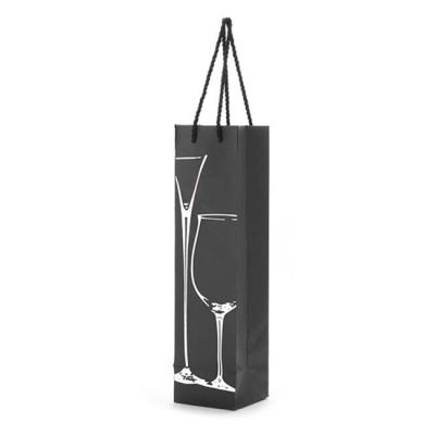 China Luxury Recycled Kraft Black Wine Paper Bag Package Bottle Carrier Bag Foil Single Logo for sale