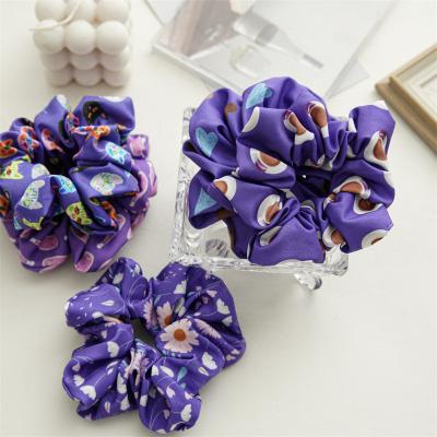 China 2022 new best hair decoration fashion spring satin hair scrunchies purple thick hair rope gift hair ties floral printing accessories for sale