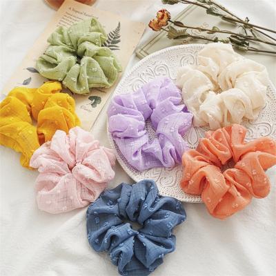 China 2022 New Spring Summer Spring Cotton Gauze Scrunchies Ladies Rubber Band Hair Decoration Elastic Hair Scrunchies Hot Creative Korean Hair Rope for sale