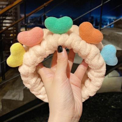 China New Design Lovely Hair Decoration Face Headband Bow Knot Heart Shape Hair Band Women Soft Fluffy Makeup Hair Wash Band for sale