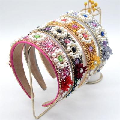 China Bright Colors/Crystal Hairband For Women Print Luxury Fabric Girls New From Paris Fashion Week High-End Headband Wholesale Trendy Rhinestone Head Wear for sale