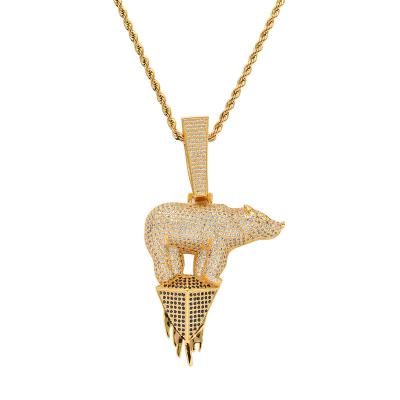 China Large Size Luxury Hot Sales Attractive Iced Out Brass Cubic Zirconia Bear Pendants Hip Hop Jewelry Party Gift For Men And Women for sale