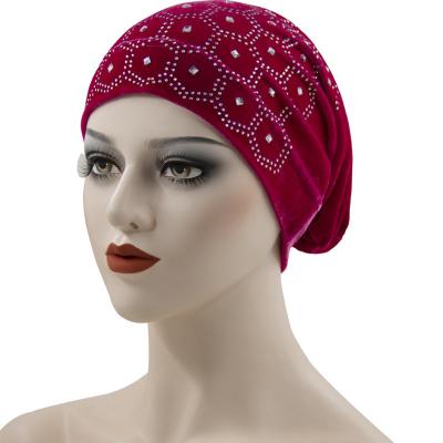 China DecorateÂ   New Muslim Velvet Piercing Turban Muslim Bandana Hijab Fashion Creative Warm Soft Headdress for sale