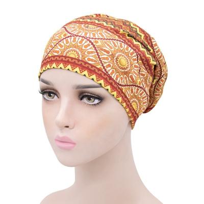 China New Custom Printed Chemotherapy Hat Elastic Indian Turban Daily Life Hair Accessories Style Bandana Hat Double Layer Custom Printed Indian Turban for sale