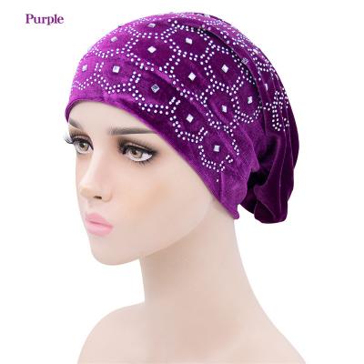 China DecorateÂ   New Muslim Velvet OEM Piercing Turban Muslim Bandana Hijab Fashion Creative Warm Soft Headdress for sale