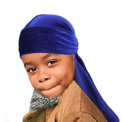 China Absorption Wholesale Sales Plain Color Children Du Rag Head Cover Turban Breathable/Quickly Dry/Sweat Doo Rag Velvet Baby Kids Durag Hat for sale