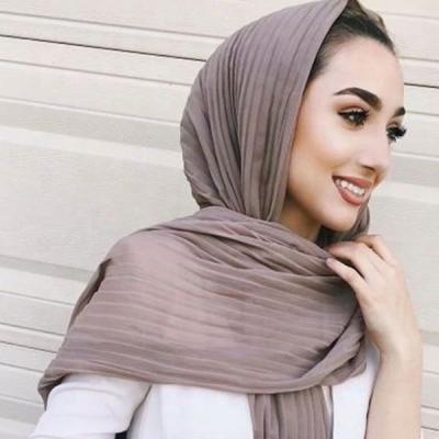 China 2021 fashion sales style fashion excellent fantastic warm comfortable and breathable plain pleat chiffon hijab wholesale for sale