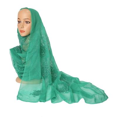 China Luxury Large Size Muslim Embroidery Arabic Hijab Beaded Head Scarf Comfortable And Breathable Hijab Scarf for sale