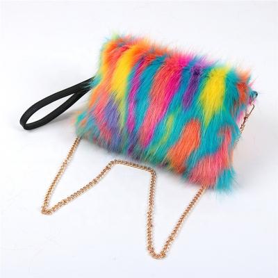 China Luxury High Quality Exquisite And Beautiful Colorful Fox Fur/Winter Fox Fur Rainbow Handbag Colorful Bag For Women for sale