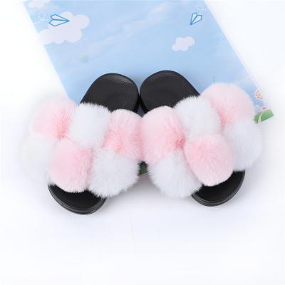 China New style fashion trend children's fox fur slipper popular custom made genuine fur children's baby fur slides for sale