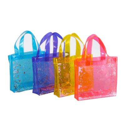 China Lightweight Custom Logo PVC Vinyl Plastic Colorful Tote Bag Waterproof Candy Handbag Clear for sale