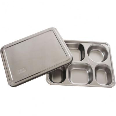 China 5 Compartment Stainless Steel Student Sustainable Student Lunch Plate With Lid Catering Tray for sale