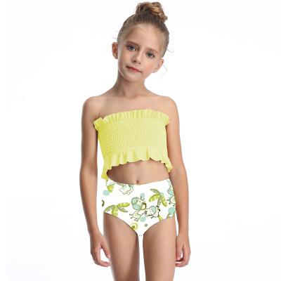 China 2022 Hot Sale Lemoon Antibacterial Girls' Bikini Set Crop Ruffle Rainbow Strips Sturdier Two Piece Swimsuits Kids Swimsuits for sale