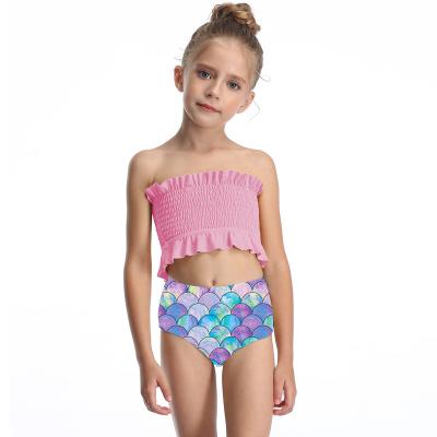 China Girl Beach Bikini Floral Print Teen Ruffle Antibacterial Active Two Piece Swimwear Tops 2022 Size Pleated Swimming Suits For Kids Children for sale