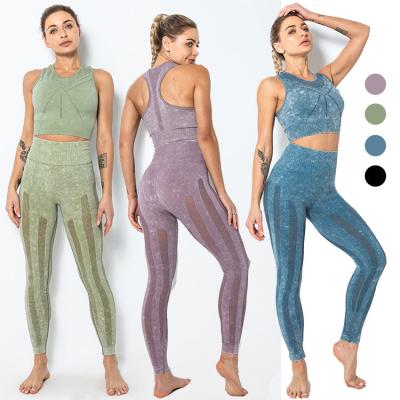 China Other Tie Dyed 2022 New Seamless Gradient Fitness Yoga Pants Sports Bra Leggings Womens Gym Wear Sets for sale