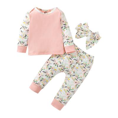 China QUICK DRY Hot Selling Three-Piece Cotton Pajama Set Children Sleepwear Flower Print Baby Pajamas Set for sale