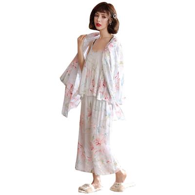 China 3pcs Woman Pajamas Sleepwear Breathable Sexy Camisole Shorts Polyester Pajamas For Women Set for sale