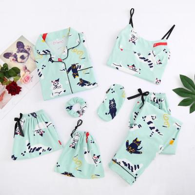 China Latest design women's breathable cotton cute and soft homewear printing 7 piece pajamas set women for sale