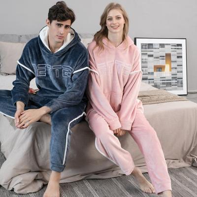 China Enssy thermal flannel casual loungewear set men and women couple pajamas sets warm thick nightgowns sleepwear for sale