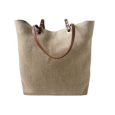 China Jute Handled Tote Bag With Leather Handles Wholesale Jute Tote Bags for sale