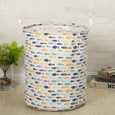 China Customized Modern Colapsable Storage Basket Cotton Storage Bin Large Waterproof Collapsible Colorful Fish Printed Laundry Hamper for sale