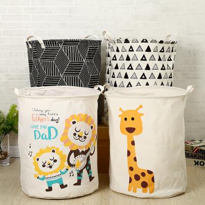 China Colapsable Household Cloth Canvas Laundry Basket Cartoon Animals Printed Baby Clothing Storage Basket Collapsible Kids Animals Baby Clothing Storage Basket for sale