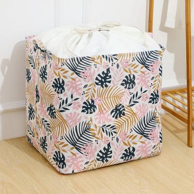 China Colapsable Cotton Canvas Sorter Laundry Hamper Living Room Storage Basket Baby Clothing Toys Storage Basket with Drawstring Cover for sale