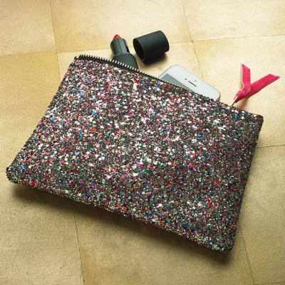 China Empty Canvas Fashion Women Party Sparkle Travel Cosmetic Bag Makeup Bag Cosmetic Clutch Bag for sale