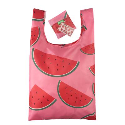 China High quality customize foldable watermelon rpet fruit shopping bag in pocket supermarket promotional folding shopping bag for sale