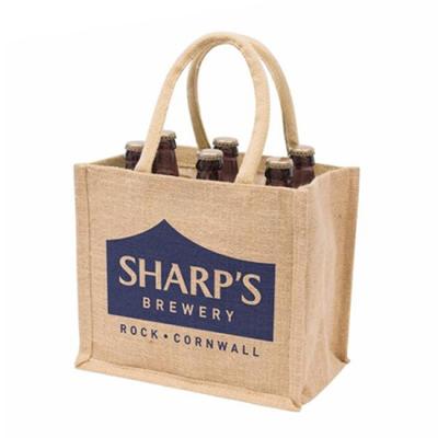 China 100% Recyclable Jute Fabric 6 Bottle Wine Bag / Jute Beer Bottle Bag for sale