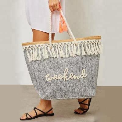 China Motorcycle & 2019 Biker Jute Gray Waterproof Beach Tote Bags With Rope Cotton Handle Beach Tote Women Weekend Shopping Bag for sale