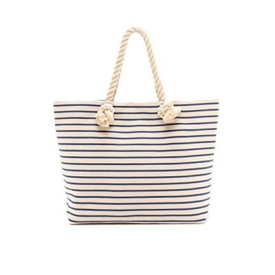 China Convenient Recyclable Eco-Friendly/Top Quality/Durable/Washable Custom Logo Printed Rope Handle Canvas Beach Tote Bag for sale