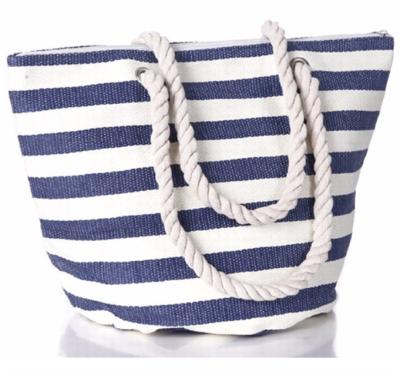 China Convenient Recyclable Eco-Friendly/Top Quality/Large Canvas Tote Beach Bag Durable/Washable Fashion Stripe Custom With Rope Handle for sale